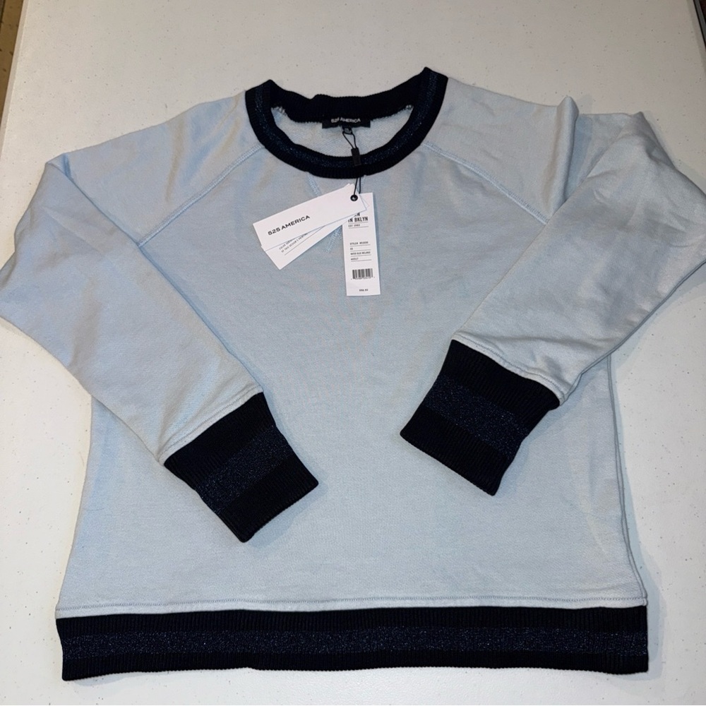 525 America Womens baby Blue Melange Sparkle Trim Raglan Sweatshirt XS new nwt